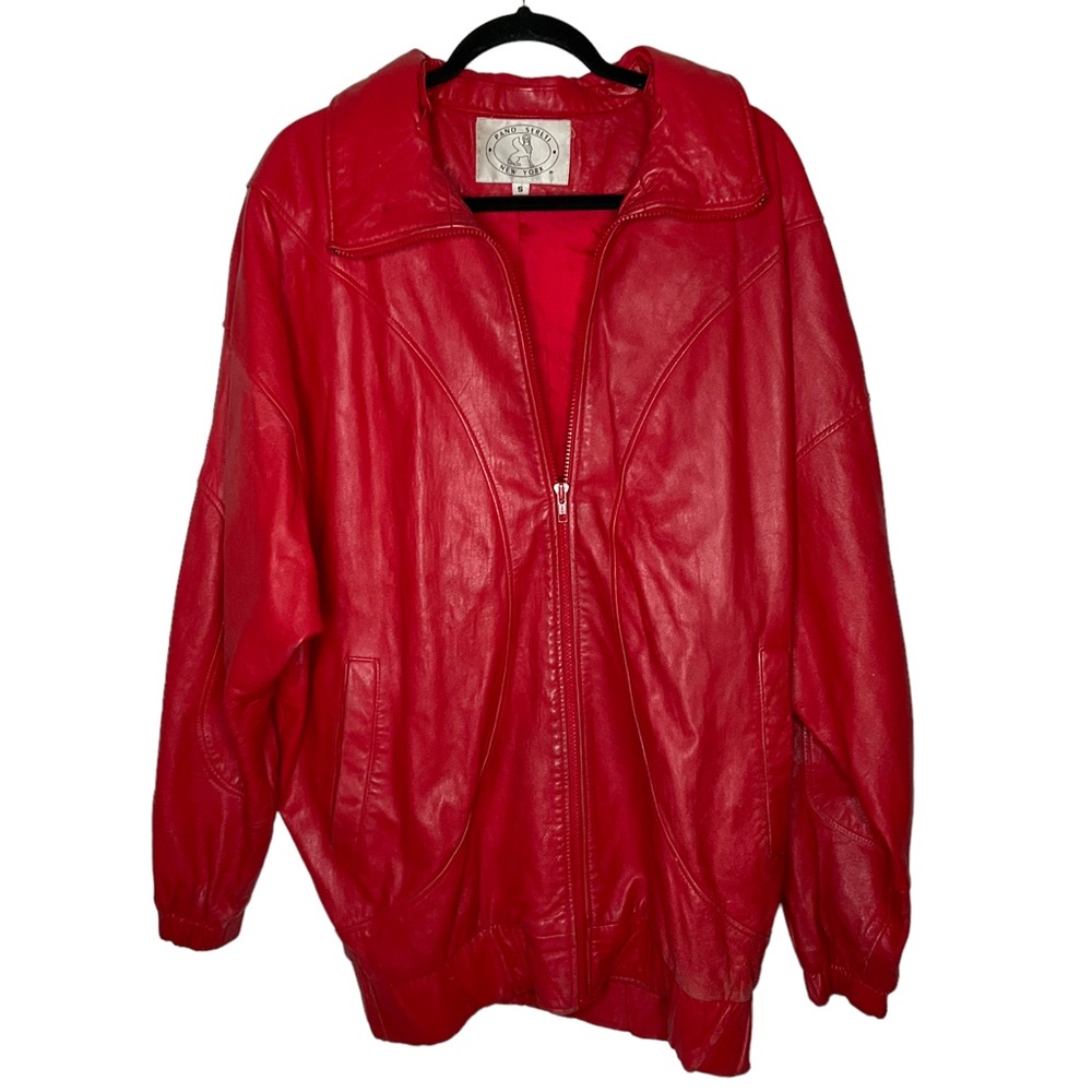 Vintage Pano Sereti New York Red Leather Bomber Jacket